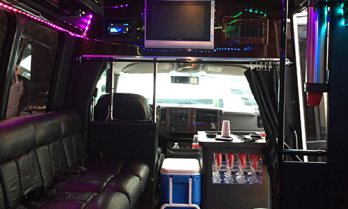 the inside of a party bus near Napa Valley